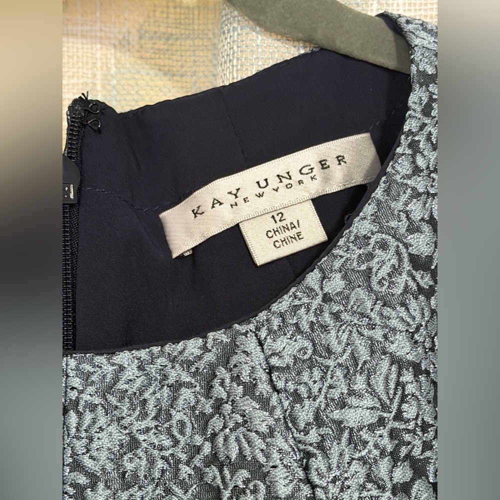 NWOT. Kay Unger Girls' Navy Floral Textured HiLo Gown. - Picture 2 of 13